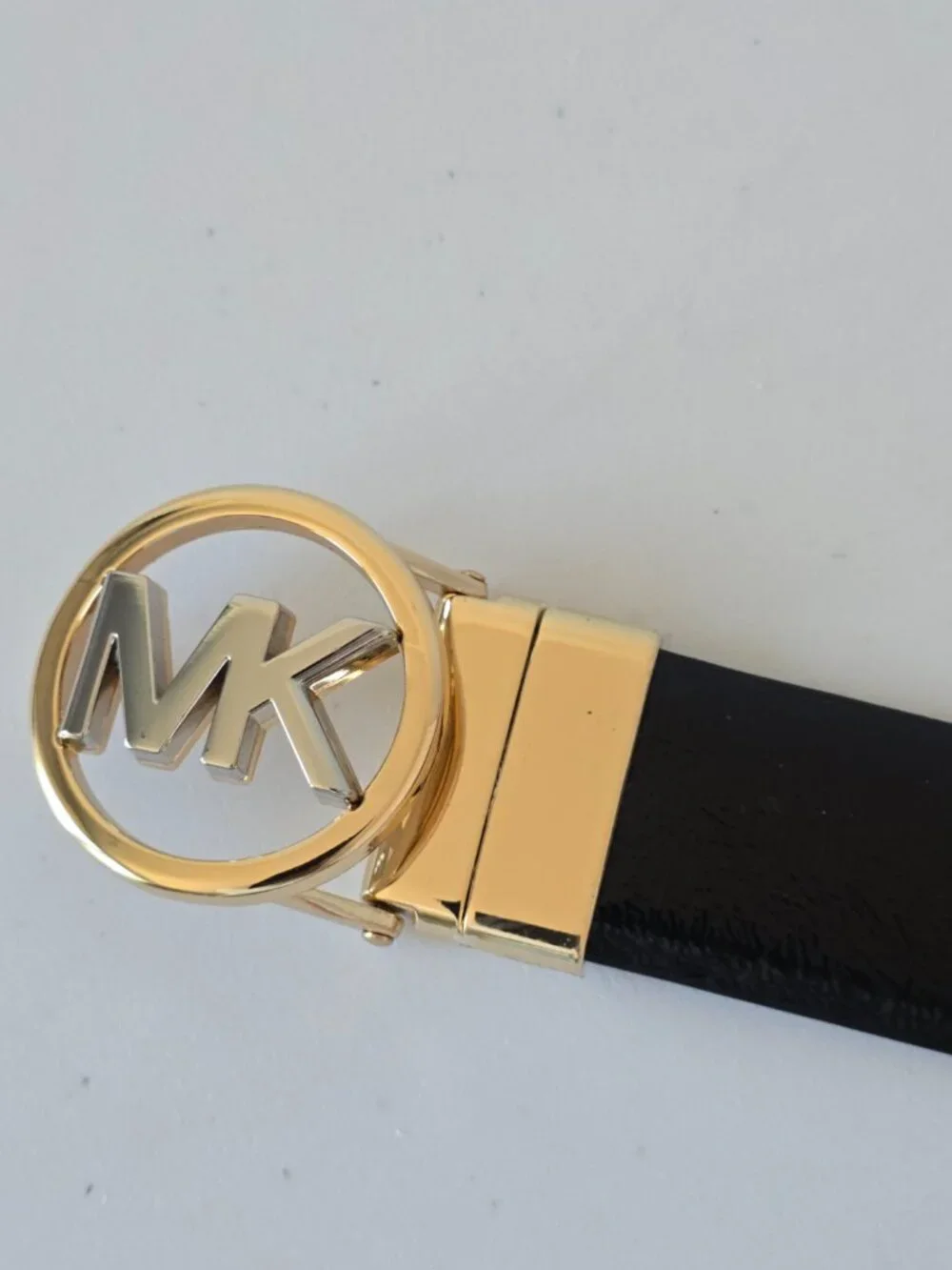Michael Kors Reversible Belt L Black Brown Gold Buckle NEW